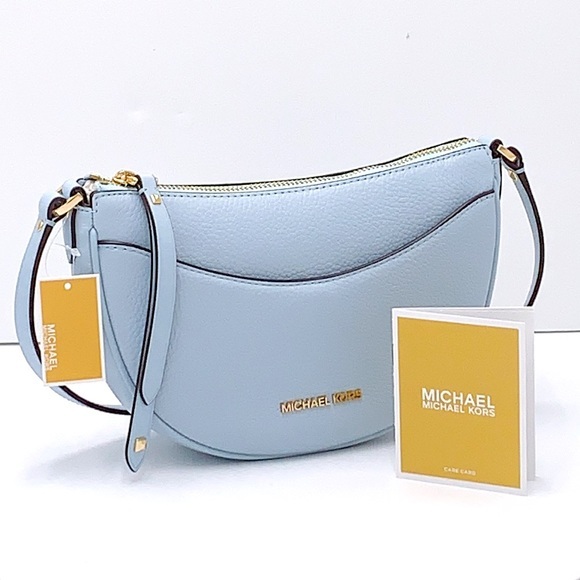MICHAEL KORS Dover Small Half Moon Leather Crossbody Bag Vista Blue color - Picture 1 of 16